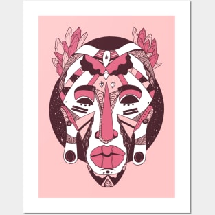 Pink and White African Mask 1 Posters and Art